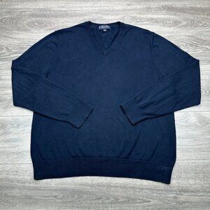 Brooks Brothers V Neck Sweater Mens L Blue Supima Cotton Preppy Jumper Casual